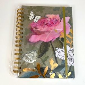 Floral & butterfly hardcover spiral notebook gold accents  NEW and sturdy
